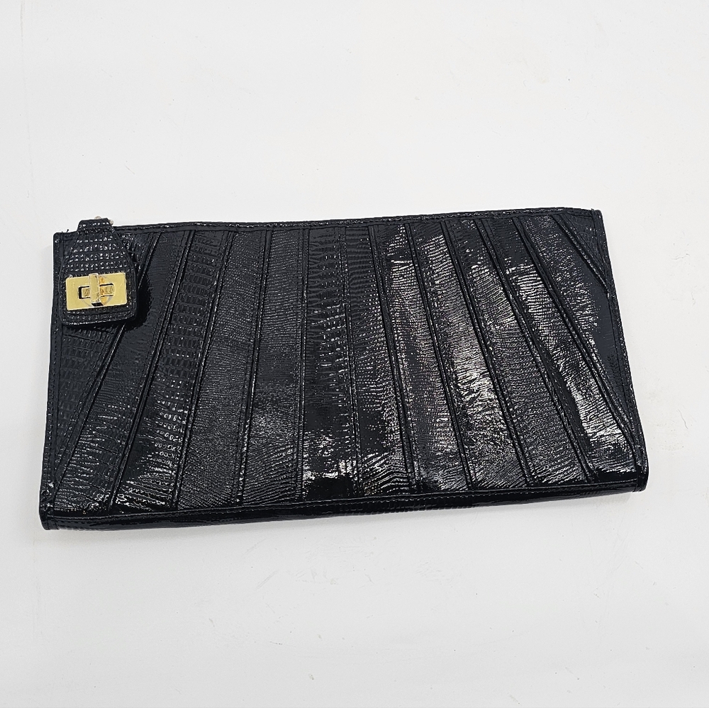 Perlina Eel Leather Clutch Bag Black